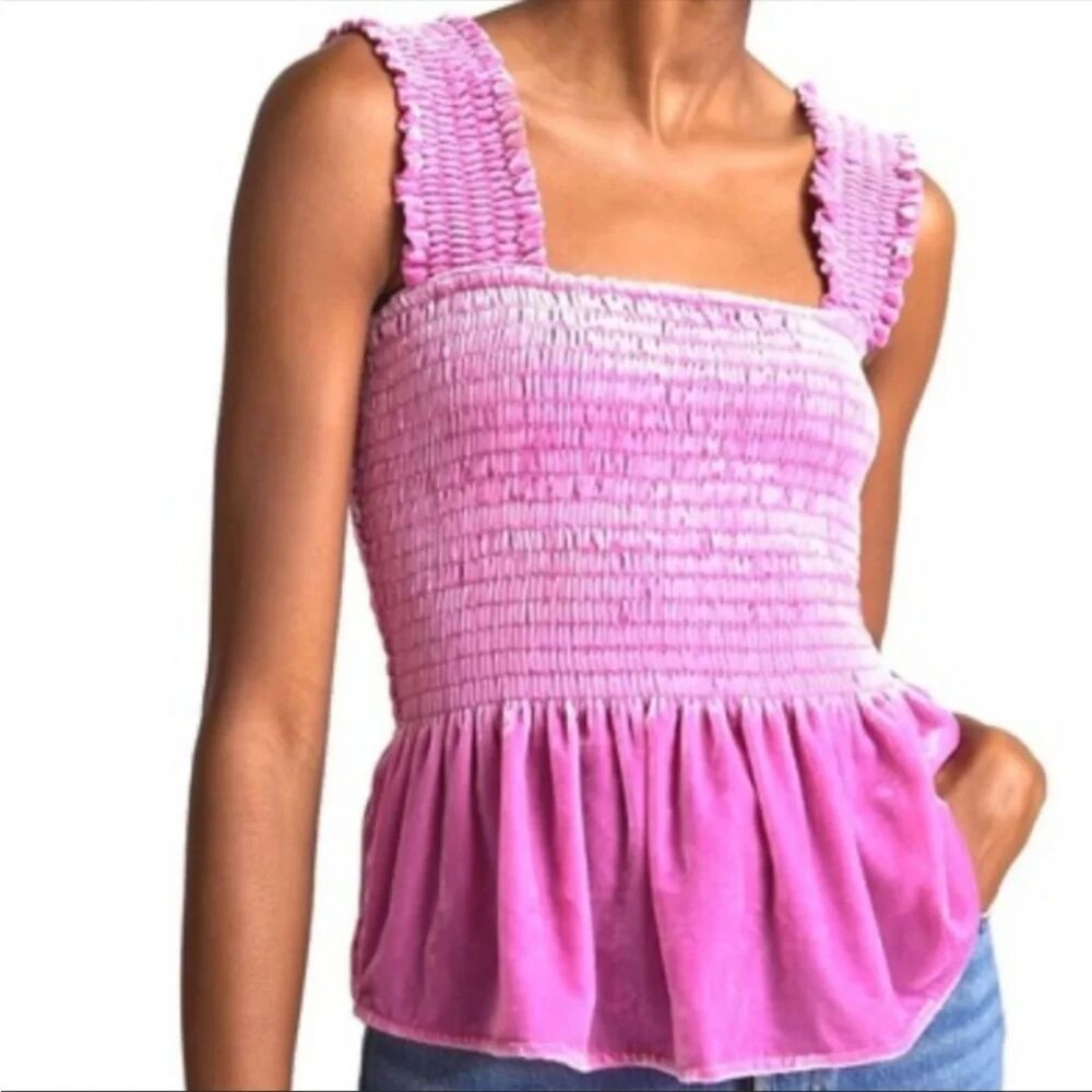 Anthropologie Velvet Smocked Peplum Tank Top Blouse M Feminine Boho Dainty
